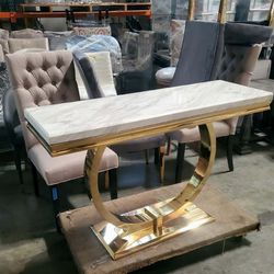 Console Table - Marble Top With Gold Stainless Steel Base