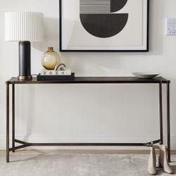 WEST ELM  Mateo decorative piece BRAND NEW  *white glove assembled* Oak Veneer Top Cerused Black Finish; Steel Legs In Oil Rubbed Bronze   Pickup Irvi