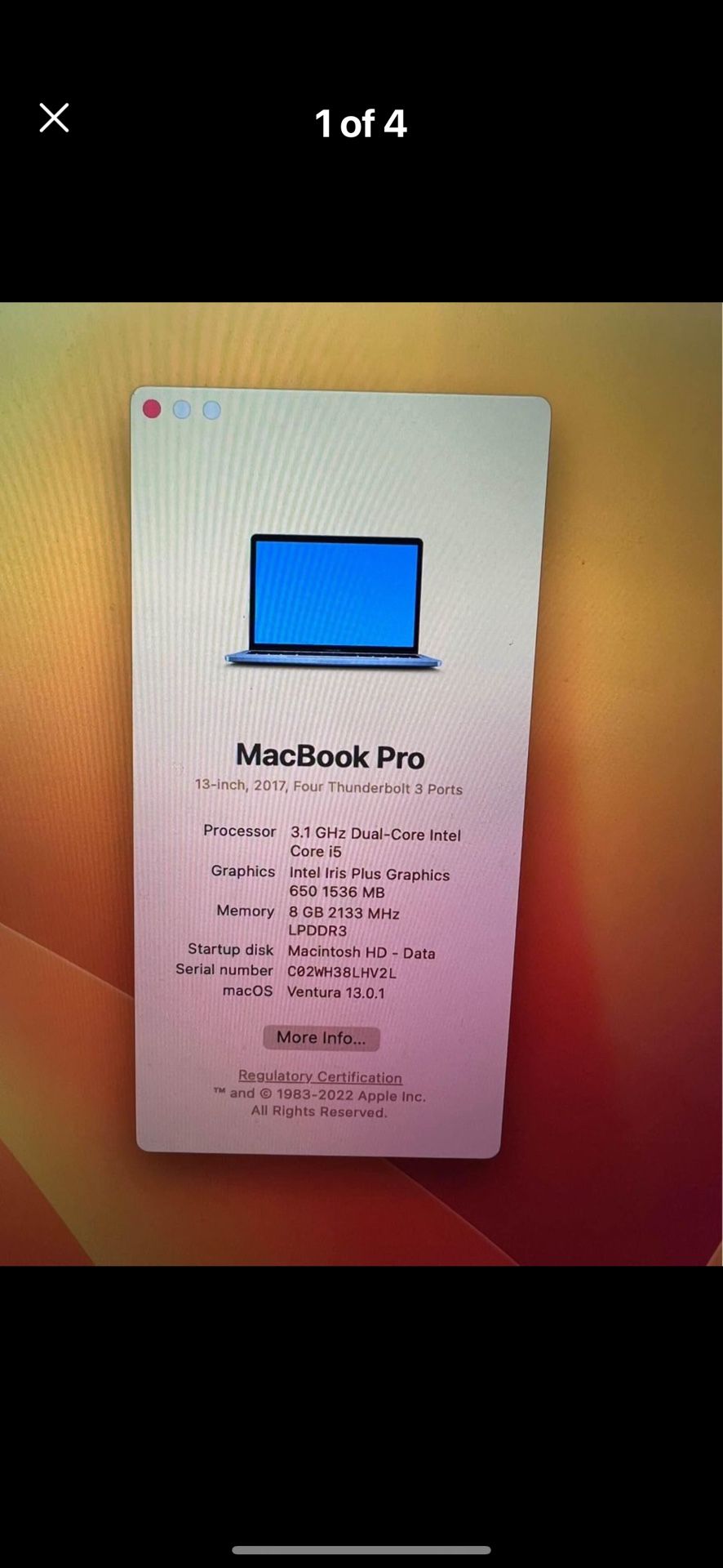 2017 Macbook Pro 13” Digital Touchba