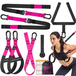 PINK Home Resistance Training Kit, Suspension Trainer Straps with Adjustable Extension, Door Anchor, and Carry Bag – Strength Training Equipment for F