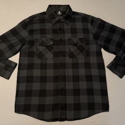 Vintage Yago Men’s Button Up Plaid Flannel Shirt Black Grey