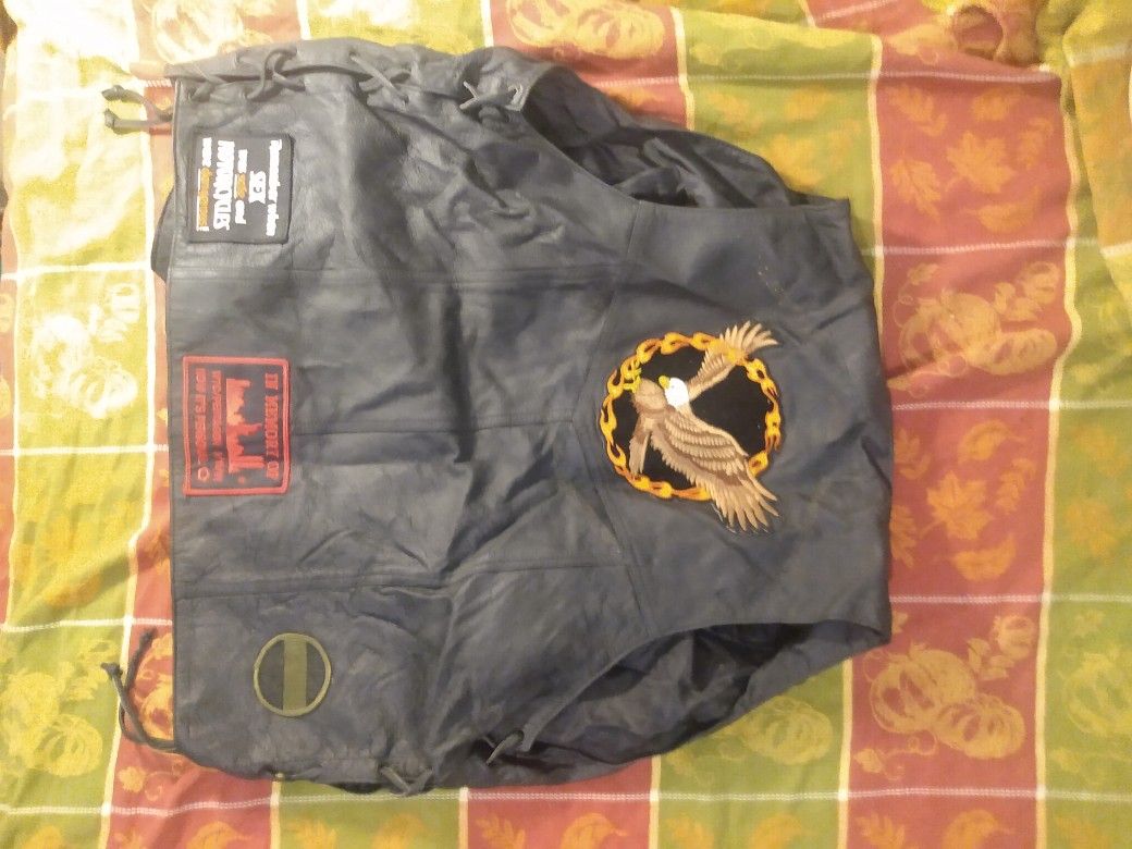 Motorcycle Chaps And Vest Leather Genuine Leather Good Shape