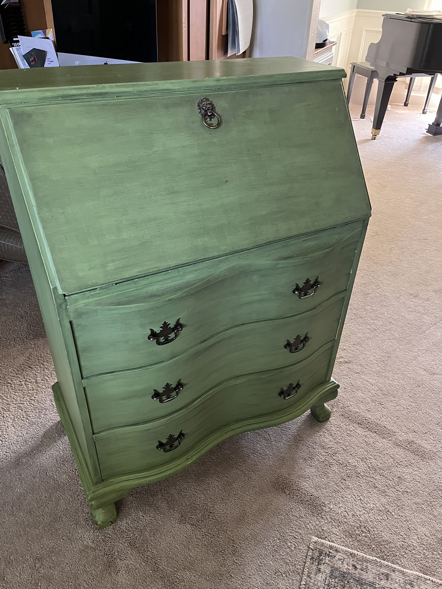 Antique secretary, desk with drawers.
