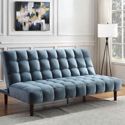 TEAL VELVET FUTON-SOFA-ADJUSTABLE-SLEEPER BED-SILLON CAMA