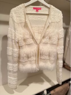 Lilly Pulitzer — White Fuzzy Zip-Up Cardigan