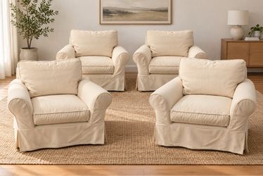 4/FOUR Pottery Barn Comfort Roll Arm Slipcovered Chairs $500 EA