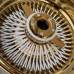 Zenith wire wheels. 100 straight spokes Reverse 13x7 GOLD AND WHITE 