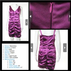 NICOLE MILLER COLLECTION Purple Ruched Pleated Body Con Dress Sz 12