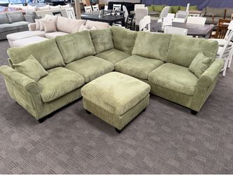 Sage green sectional w/ ottoman