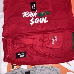 Got rich$oul short sets in HMU sizes 4x $75 each embroidered on front and back and shorts, Velcro pocket on shorts as well as zip up pockets