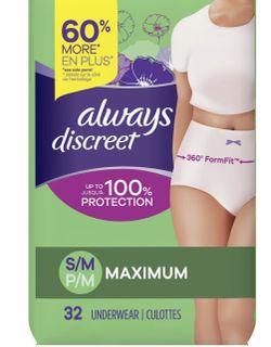 Always Discreet Underwear Size Small  32 Count   (2) Packs $15.00 Each Retail Price  $22.00 EACH 
