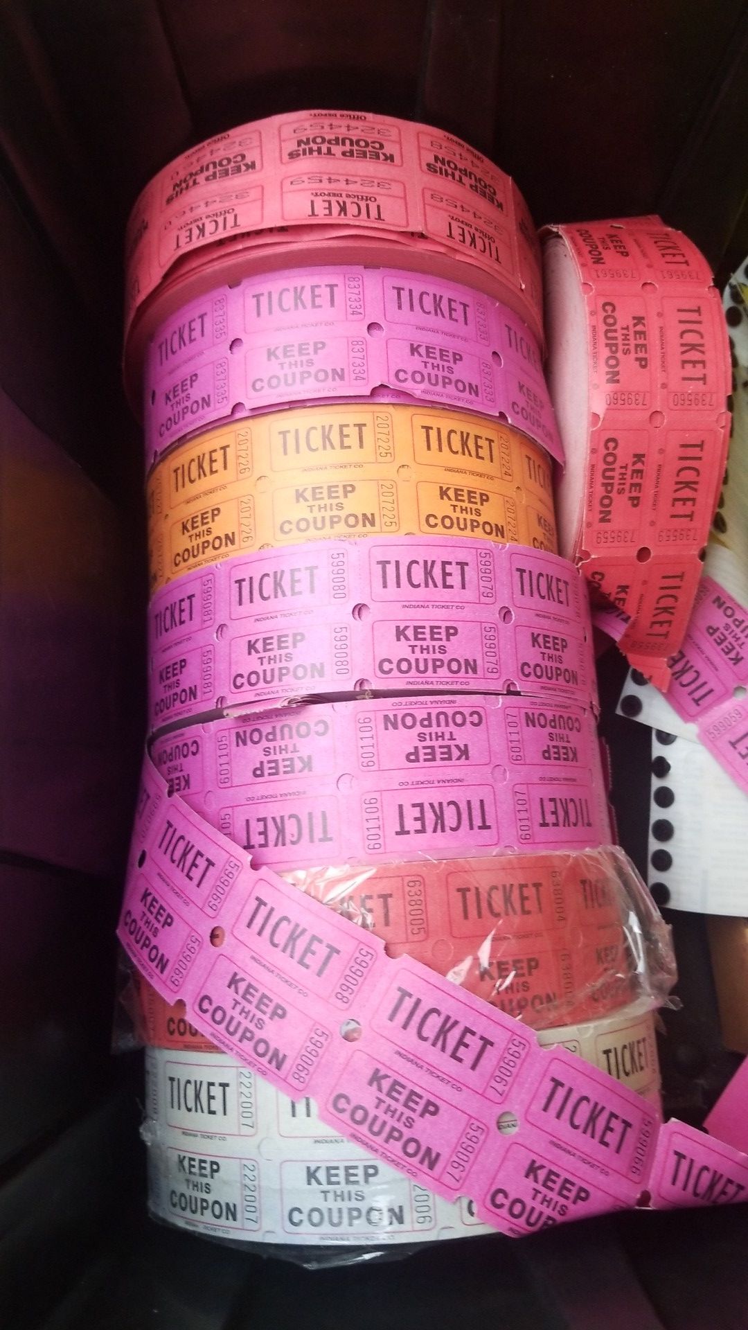 7 rolls raffle tickets