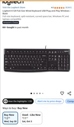 Brand new in box never used Logitech K120 Full Size Wired Keyboard USB Plug-and-Play Windows Black