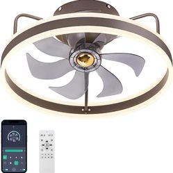 Bladeless Ceiling Fan With Light, 20"" Modern Flush Mount Low Profile Ceiling Fan with Light and Remote & APP Smart Control, 360° Oscillating, Small 