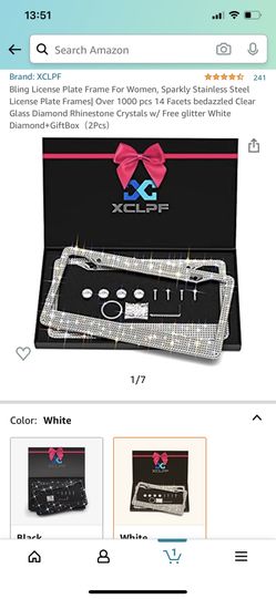 Bling License Plate Frame For Women, Sparkly Stainless Steel License Plate Frames| Over 1000 pcs 14 Facets bedazzled Clear Glass Diamond Rhinestone Cr