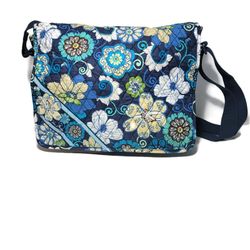 Vera Bradley Mod Floral Blue Messenger Laptop Tote, 