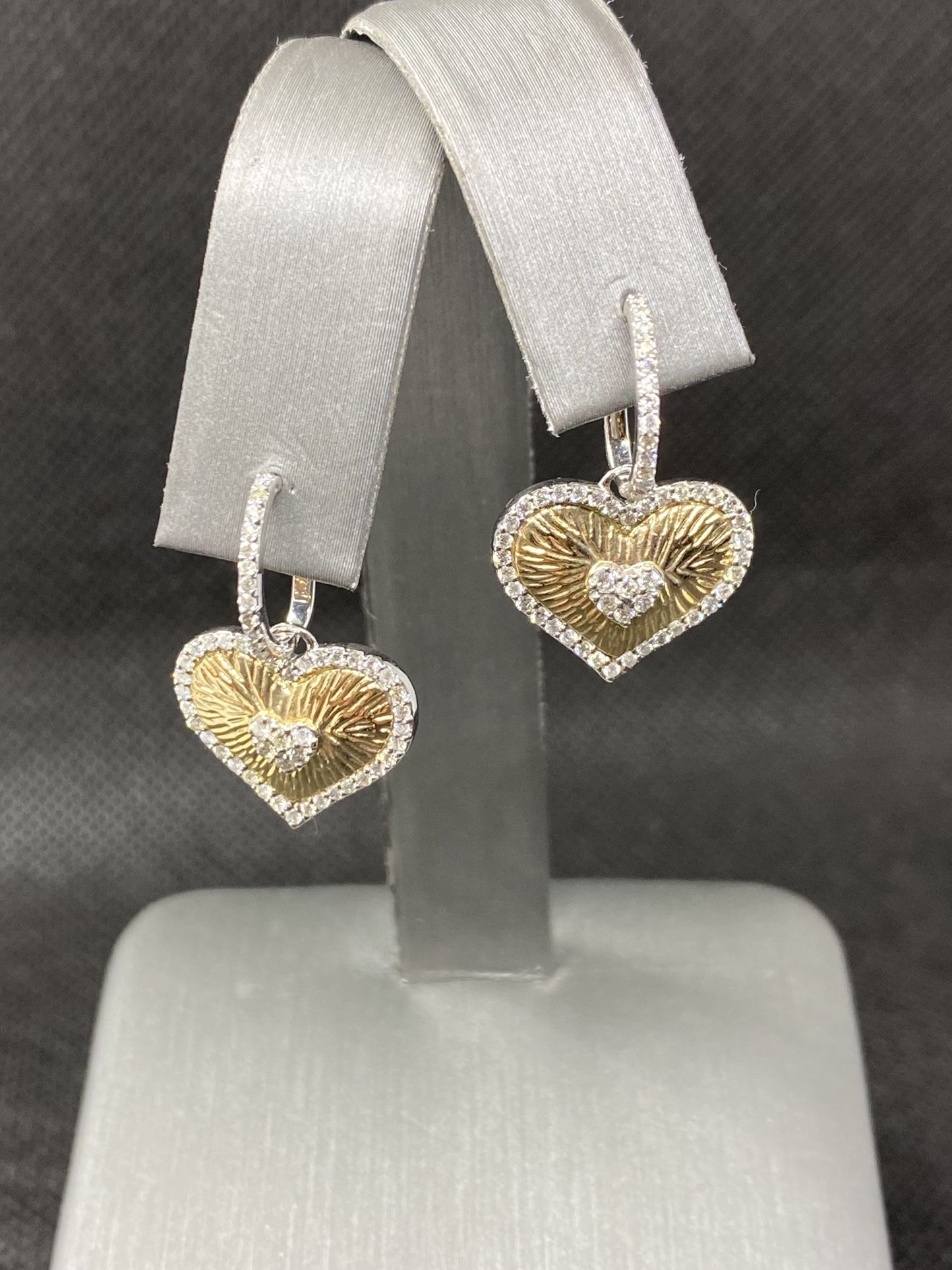 14k White & Yellow Gold Diamond Heart Earrings