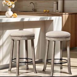 360° Swivel Bar Stools Set of 2, 25.6" Farmhouse Counter Height Stools with Solid Wood Legs, Modern