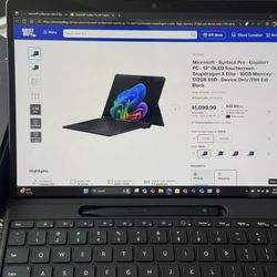 Microsoft Surface  11 Pro Snapdragon X Elite With  Keyboard And Slim Pen 2