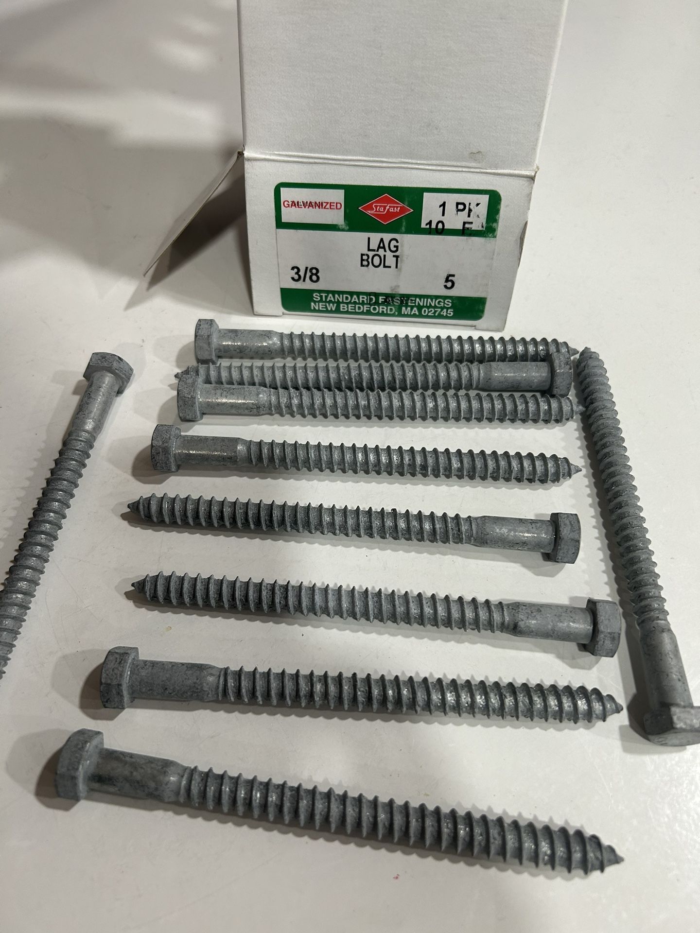 Lag galvanized bolts 10pc per box 3/8x5” I have 50 boxes available $25 per box