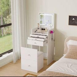 3-in-1 Glam Multifunctional Vanity Table with LED Mirror & Hidden Storage