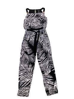 White House Black Market Palm Print Black White Jumpsuit size 6