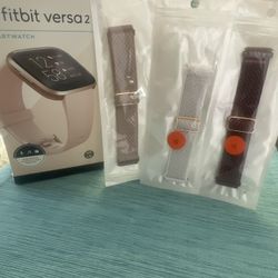 FITBIT, Model VERSA 2.  Like new in it’s box.  Comes with three additional straps as pictured.  Exercise, running, smart watch, heart rate.  