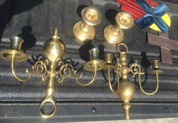 Antique Brass candle holders four total