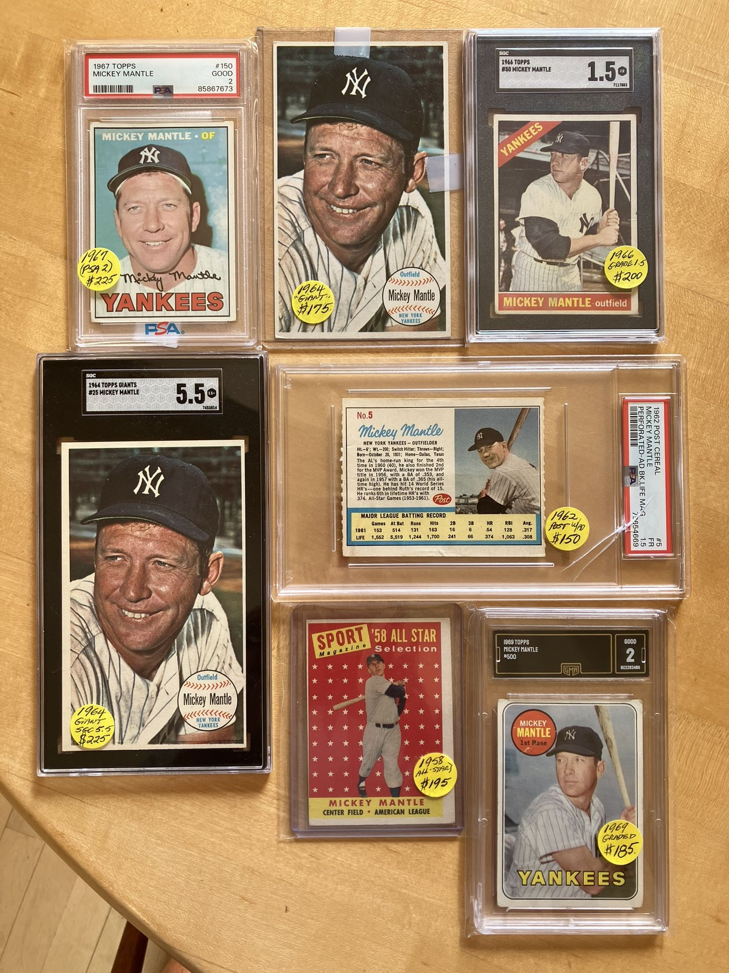 🐣 (7) MICKEY MANTLE TOPPS BASEBALL CARDS * (5) GRADED 👀