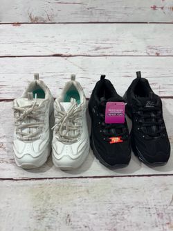 Skechers Women's sz 5.5 W Sneaker shoes two pairs black & white , new & used   Black pair is new White pair  is used