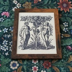 Framed Adam & Eve Skeleton Parchment Print Renaissance Occult Art 8.5" x 11"