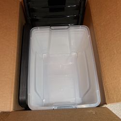 IRIS USA 32 Qt. Plastic Storage Bin Container with Durable Lid and Secure Latching Buckles, 4-Pack, Sturdy Stackable Nestable Organizer Tote with Pull