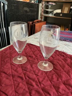 Set of 2 Etched Monogram Stemmed Glasses