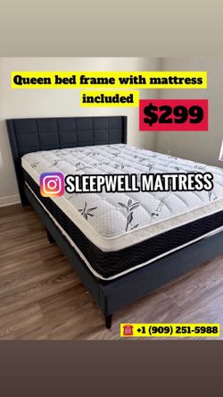 Queen size bed frame with pillow top mattress included