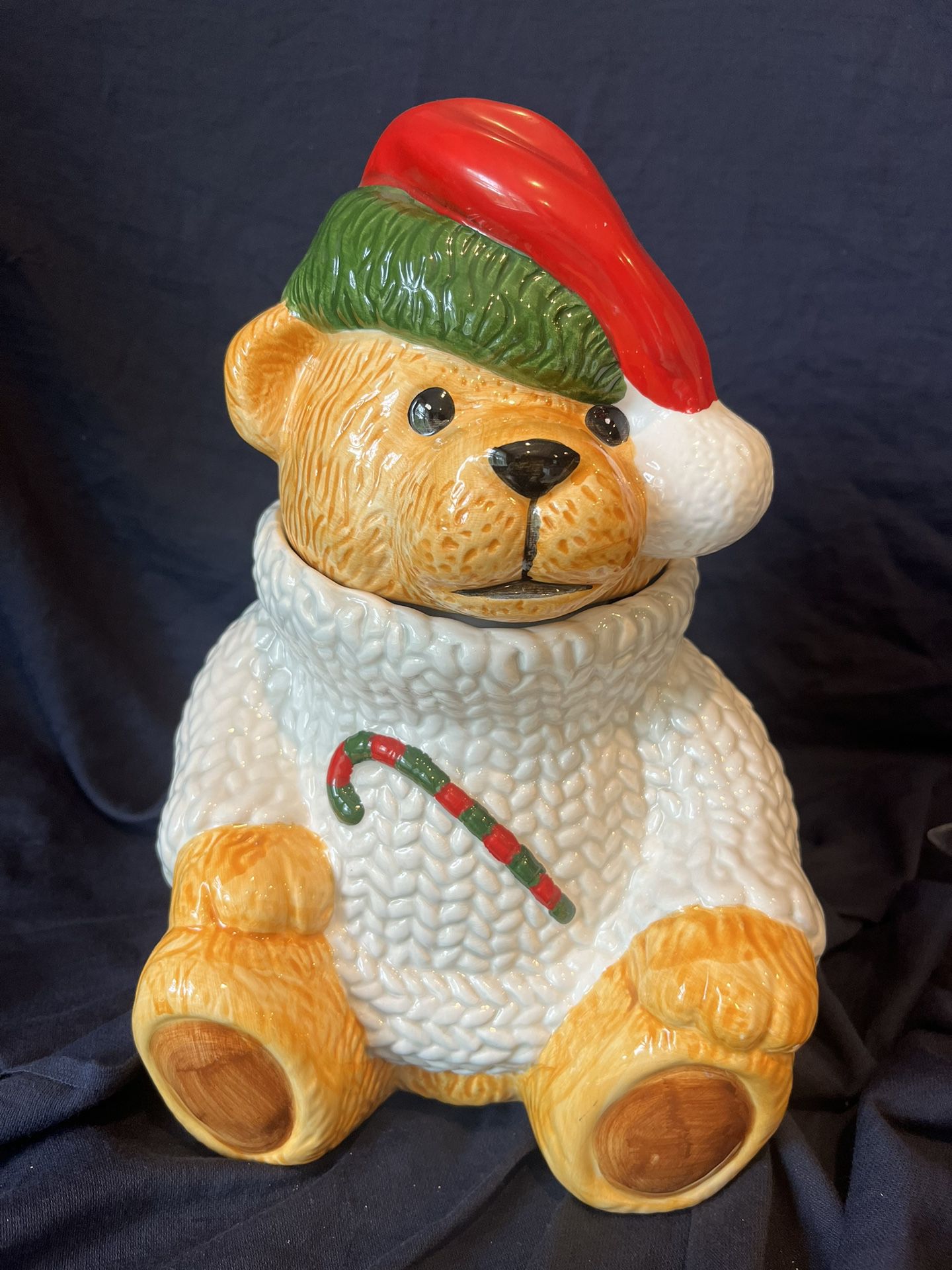 Vintage Christmas Teddy Bear Cookie Jar