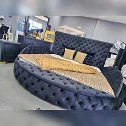 Round storage bed frame Black color King or Queen size