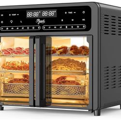 25.4QT Dual Zone Air Fryer Toaster Oven Combo, French Glass Door, XL Capacity, 100-430°F Temperature Range, 16 Preset Functions, LED Display, Dual Fan