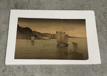 Suzuki Kason - c1930s Japanese Woodblock Print "Kominato Harbor" Evening Scene