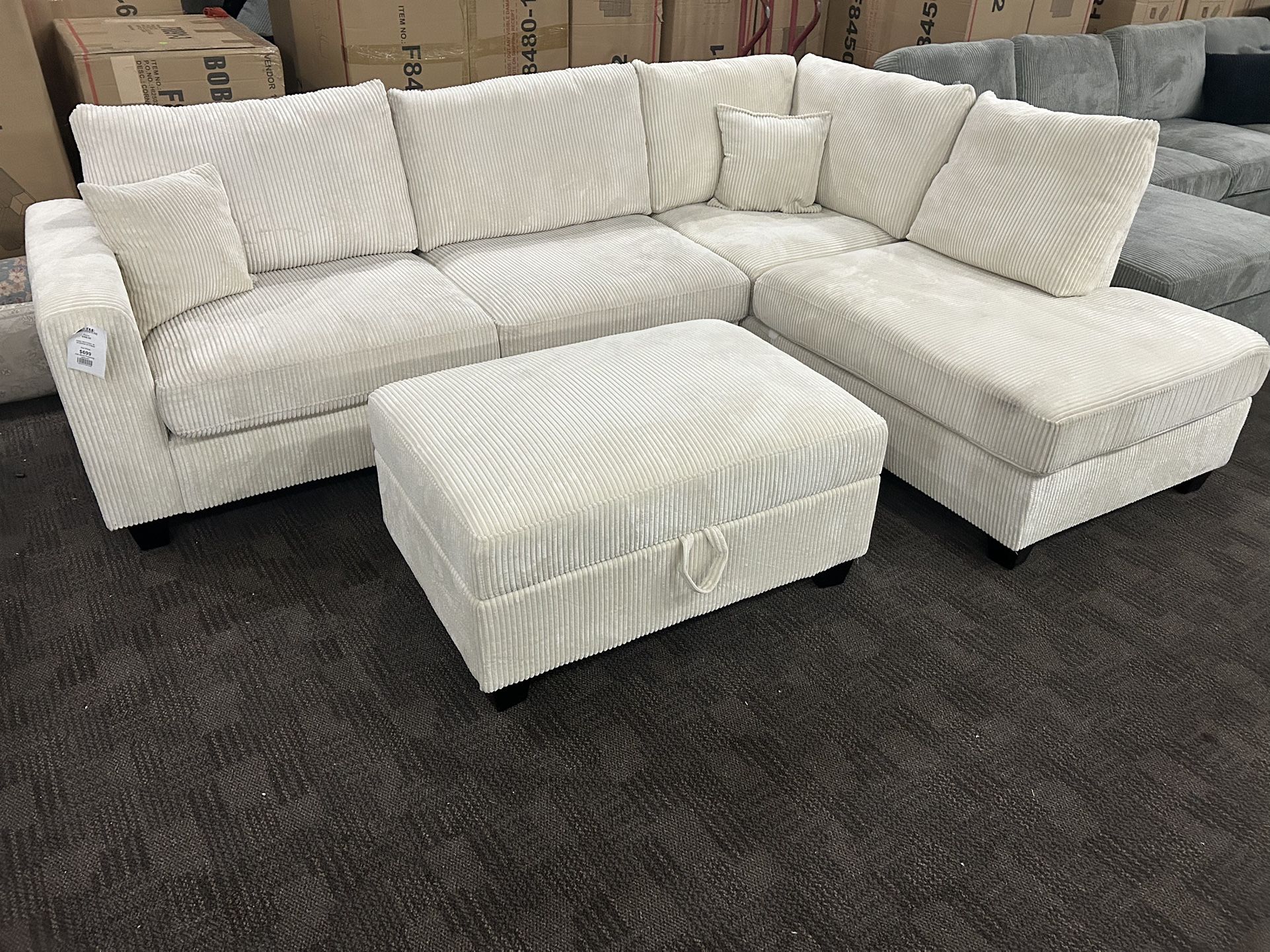 Black Friday Sale! Cream Comfy Sectional w/ Storage Ottoman
