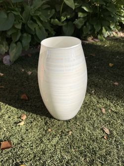 White Glass Vase With Iridescent Striping