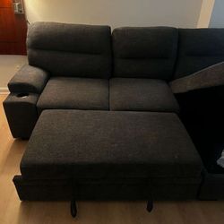 Halftime Gray 102'' Right Arm Facing Pop-Up Sleeper Chaise Sectional