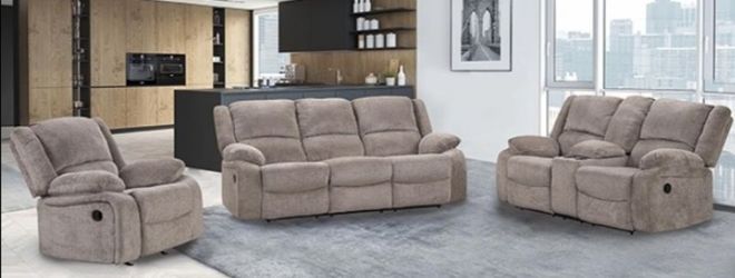 Brand New Mocha Super Plush 3pc Reclining Sofa Set