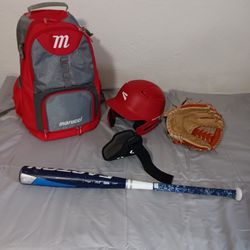 Baseball Set Left Handed, Bat, Bag, Helmet, Glove