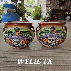 Authentic Mayolica Talavera La Catrina Clay Pots (Planters) Plants. Pottery $55 cada una.