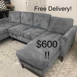 New Corduroy Sectional Couch! Includes Free Delivery 🚚!