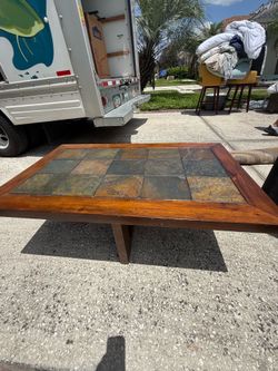 Wood with stone inlay coffee table and entryway table
