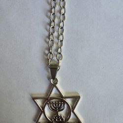 STAR OF DAVID MENORAH LARGE PENDANT QUALITY TITANIUM  JUDAIC MEN NECKLACE