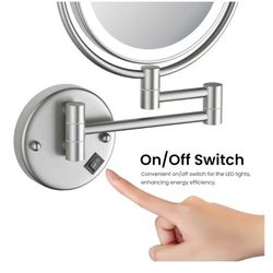 KIBI - Circular Wall Mount Makeup Mirror with LED Lights & Dual-Sided 1x/5x Magnification - Open Box