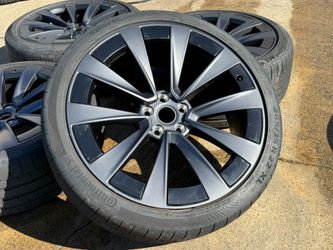 FREE DELIVERY OEM SET 2025 Tesla Model X Plaid Wheels 265/35/22 and 285/35/22 Continental 95%