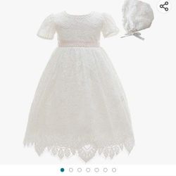 Baby Girls Lace Dress Christening Baptism Gowns Outfit with Bonnet